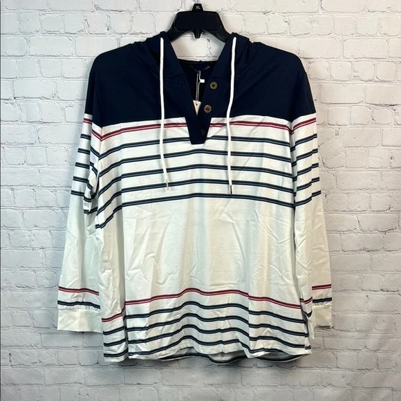 BloomChic Blue and White Striped Hoodie - Picture 2 of 6